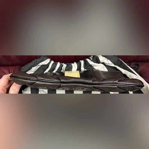 L.A.M.B. Dorset Chocolate Brown Leather Clutch with Faux Snakeskin - Picture 7 of 14